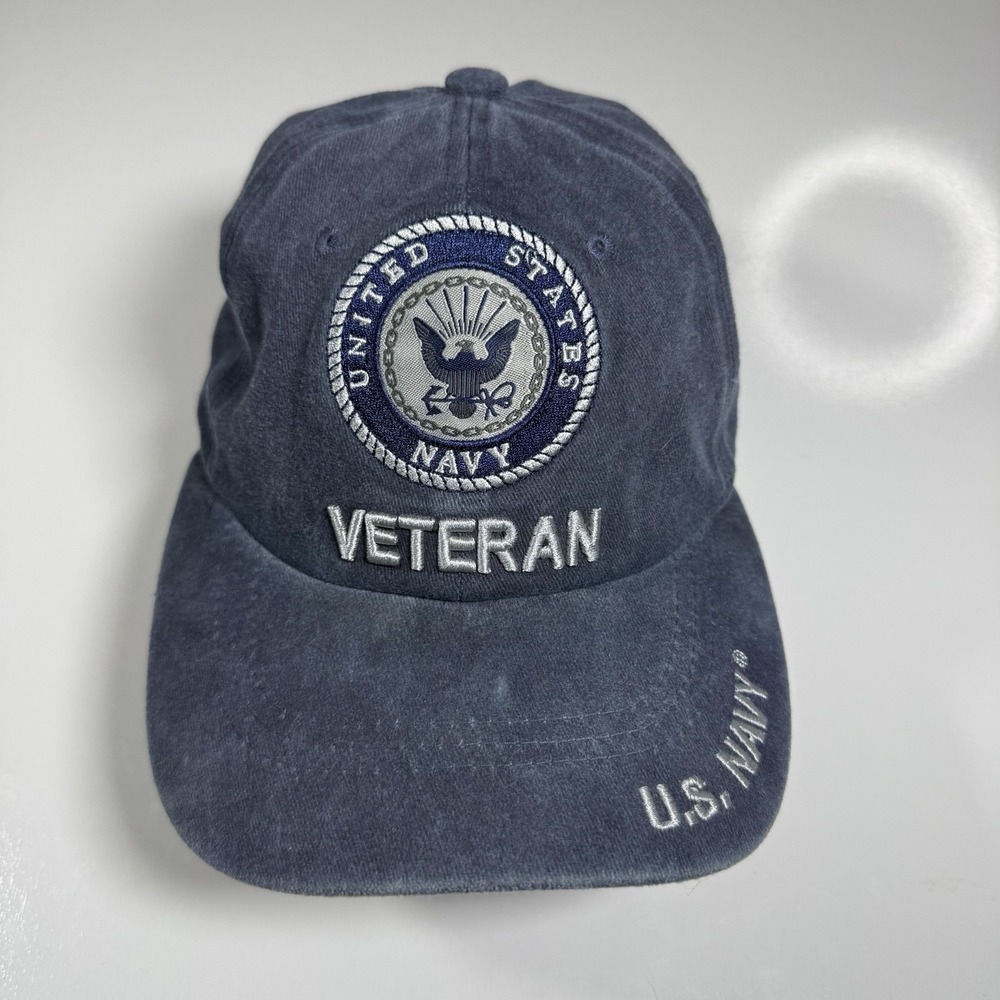 US Navy Veteran Military Baseball Cap Washed Blue Embroidered Adjustable Hat